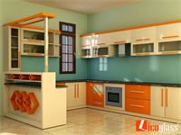 Kính ốp bếp màu ngọc lam