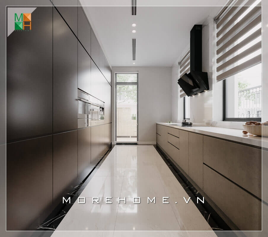 Mẫu thiết kế phòng bếp với hệ tủ bếp chữ bằng gỗ công nghiệp cho chung cư, nhà phố, biệt thự hiện đại Thiết kế tủ bếp chung cư