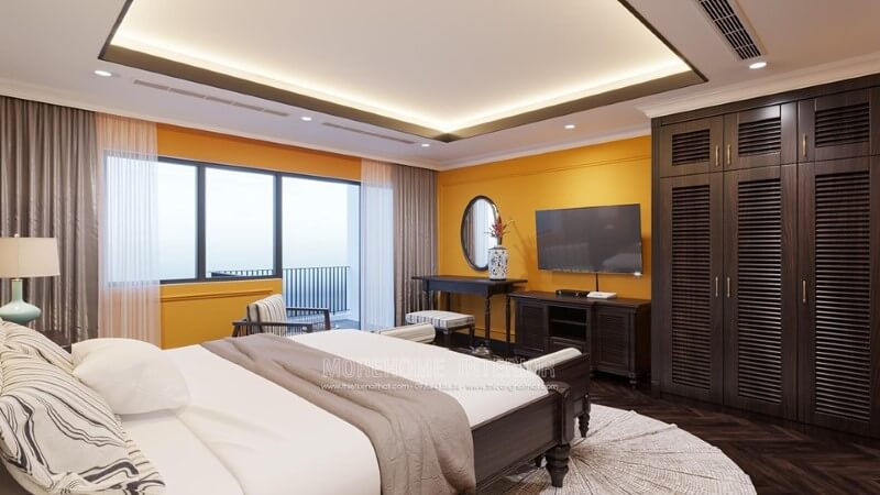 Thiết kế nội thất phòng ngủ biệt thự phong cách Á Đông Mẫu nội thất biệt thự đẹp