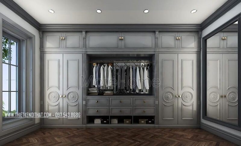 Bạn sẽ cảm thấy choáng ngợp với mẫu tủ quần áo gỗ tân cổ điển màu trắng sang trọng và đẳng cấp