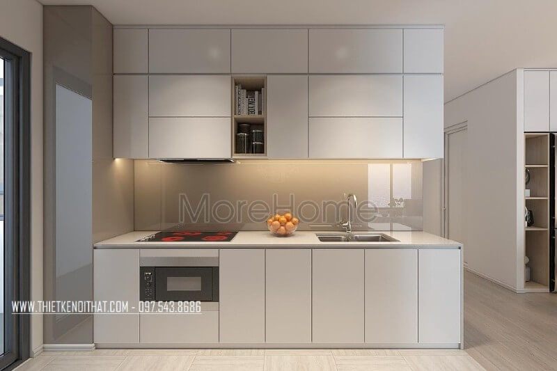 Thiết kế phòng bếp chung cư sang trọng và tiện nghi, được gia chủ đầu tư quan tâm từ nội thất gỗ cho tới những thiết bị nhà bếp hiện đại