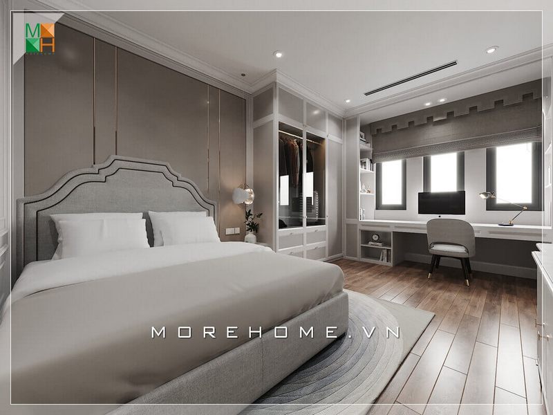 Với hai màu trắng và be là tone màu chủ đạo của căn phòng thì chiếc giường sofa hiện đại màu be là rất phù hợp, không gian căn phòng trở nên sang trọng và tiện nghi hơn rất nhiều.