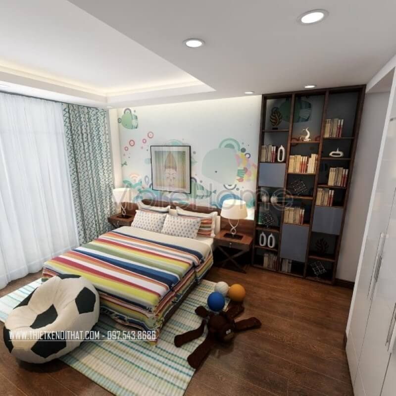 Kệ tủ gỗ phòng ngủ gỗ công nghiệp tông màu tối trầm tạo điểm nhấn cho phòng ngủ