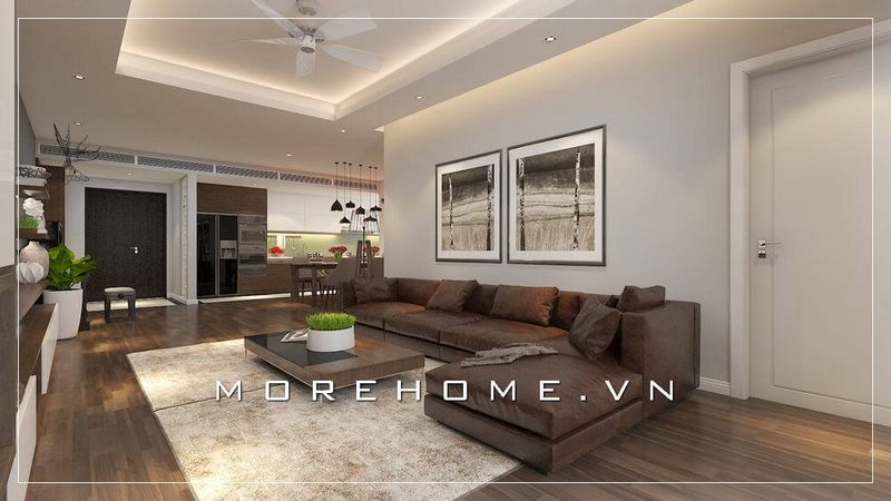 Lựa chọn mẫu sofa bọc da cao cấp tone nâu trầm với phong cách thiết kế hiện đại cho không gian phòng khách chung cư thêm sang trọng, tiện nghi.